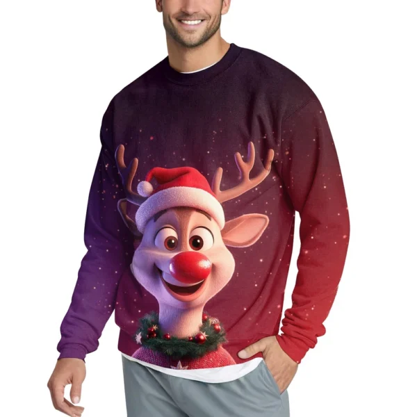 Men's Casual Fashion Comfortable Christmas Deer Printed Round Neck Pullover - Image 3