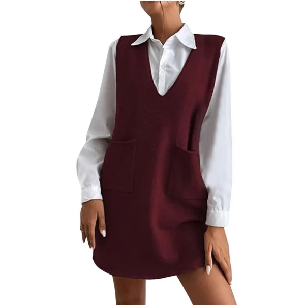 Women's Solid Color Wool Medium Length Double-sided Vest Skirt Sleeveless Dress - Image 44