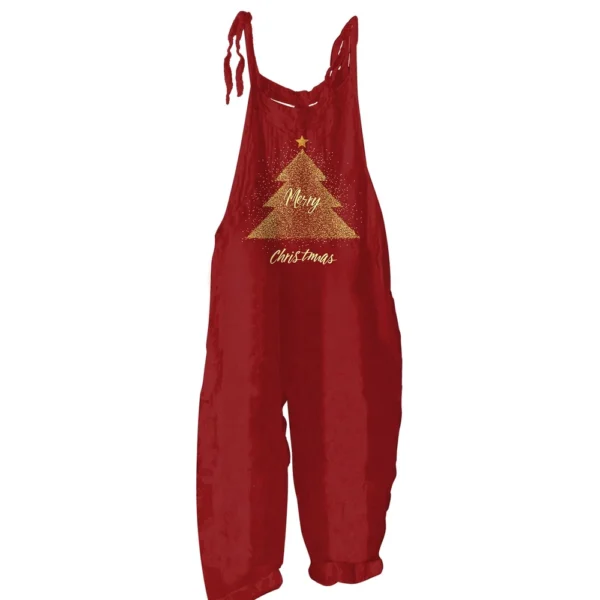 Women's Christmas Shoulder Strap Vintage Loose Casual Jumpsuit Print - Image 11
