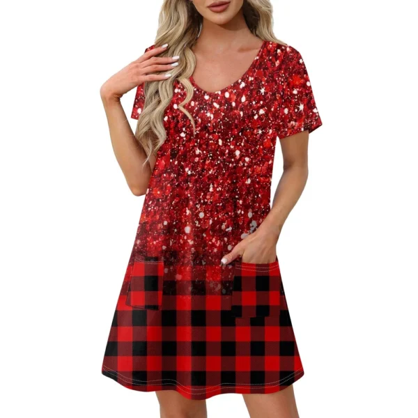 Ladies' Casual And Fashionable V-neck Short Sleeve Printing Mid Length Dress - Image 2