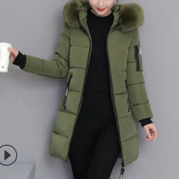 Women's Casual Warm Versatile Large Collar Solid Color Thickened Cotton Coat - Image 13