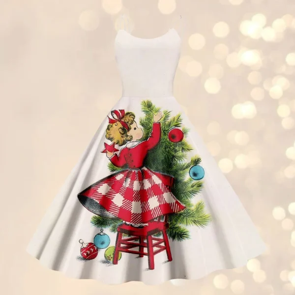 Christmas ladies casual fashion flower print sexy off shoulder punk retro skirt - Image 34