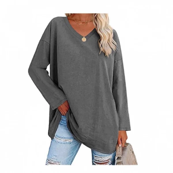 Women's shirt loose collar solid color women's top - Image 4