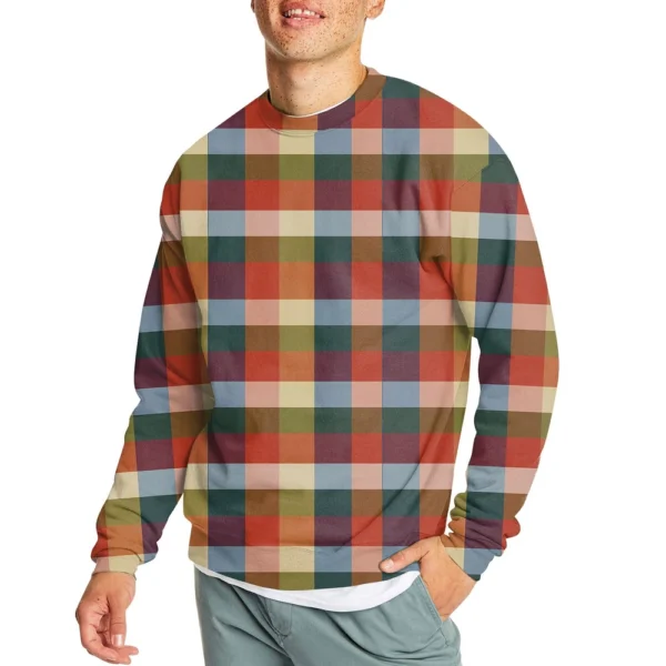 Men's Casual Fashion Comfortable Plaid Round Neck Pullover Sweatshirt Sweatshirt - Image 2