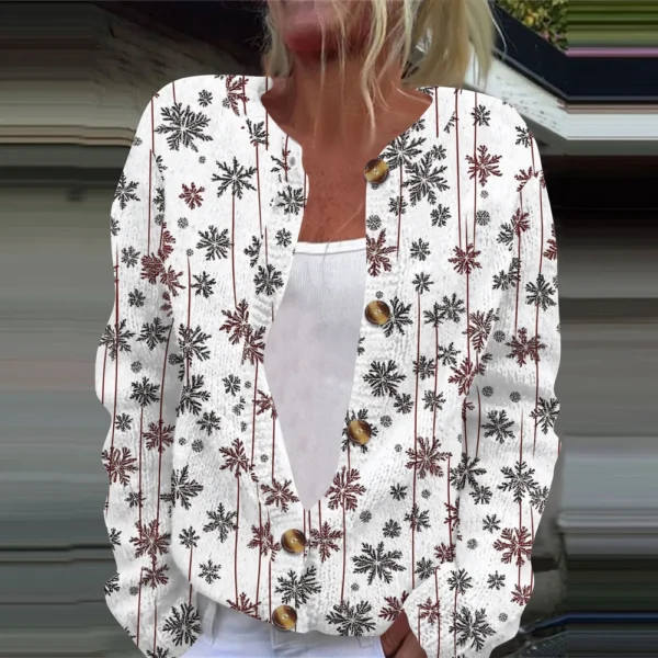 Women's Fashion Christmas Printed Long Sleeve Knitted Cardigan Button Down - Image 28