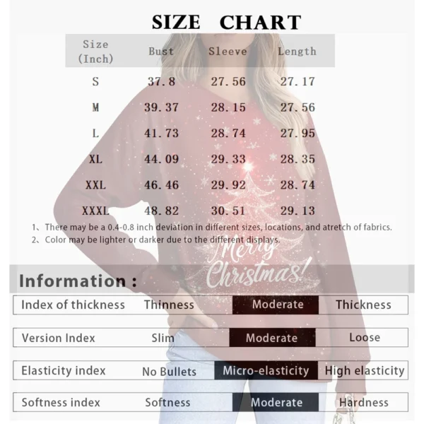 Women's Casual Fashion Comfortable Raglan Sleeve V-Neck Christmas Print - Image 36
