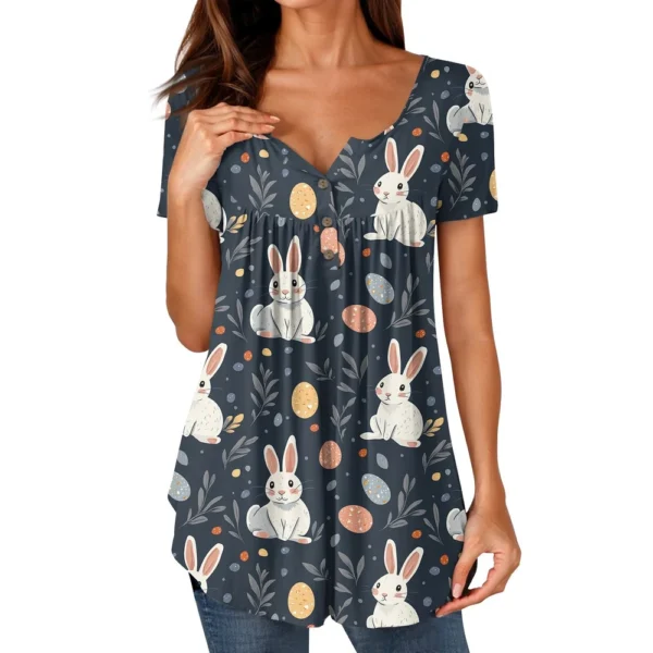 Women's Casual Daily Printed Round Neck Fashion Short Sleeved Loose T-Shirt - Image 4