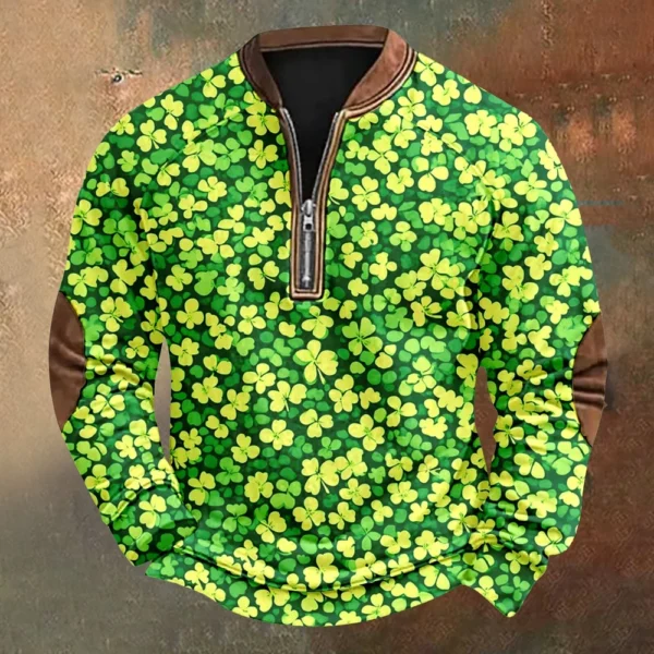 Men's St. Patrick's Day Vintage Casual Zip Sweatshirt Outdoor Casual Top - Image 22