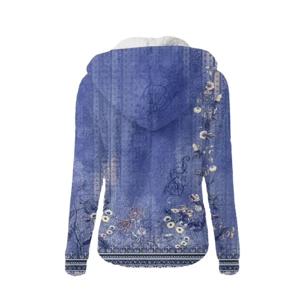 Women's Fashion Retro Floral Print Hooded Plush Casual Top Zipper Jacket - Image 11