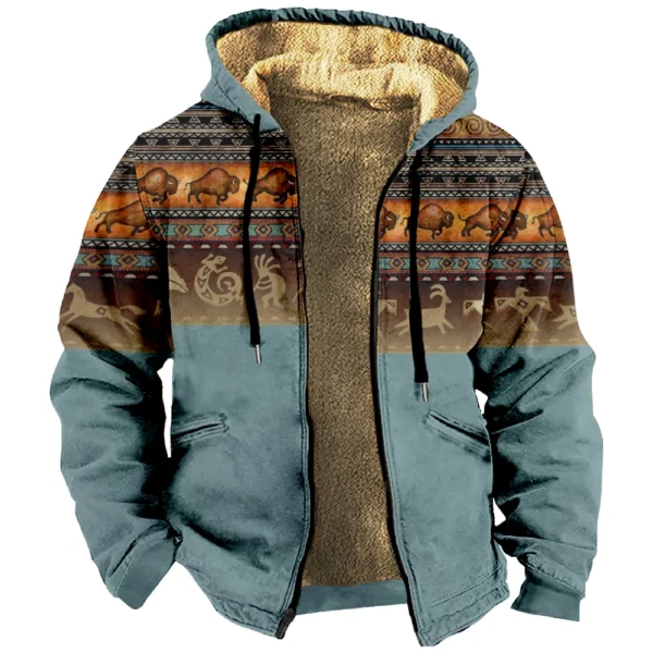 Men's Winter Print Jacket Men's Casual Trend Zipper Hooded Jacket - Image 29
