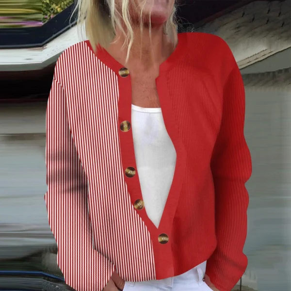 Women's Fashion Long Sleeve  Carnival Color Stripes Print Jacket Cardigan - Image 31