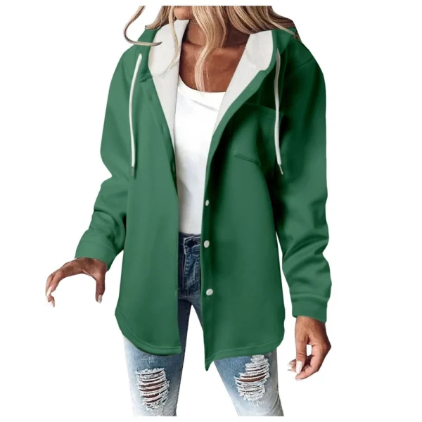 Fleece Hoodies For Women Warm Print Sweatshirt Button Lined Drawstring Hooded - Image 32