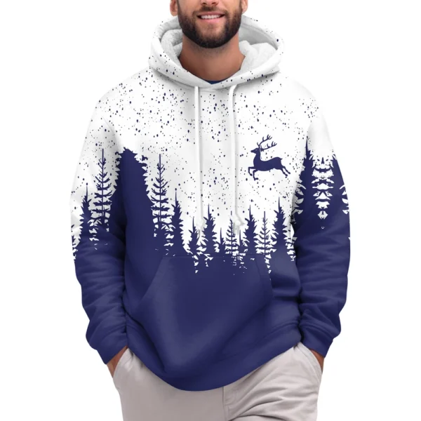 Men's Print Plush Warm Coat Fleece Sweater Casual Coat Pocket Sweater Winter - Image 17