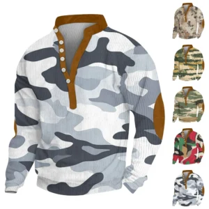 Men's Print Plush Warm Coat Fleece Sweater Casual Coat Pocket Sweater Winter