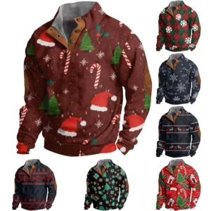 Men's Buttoned Sweatshirt With European And American Autumn/winter Printed Long