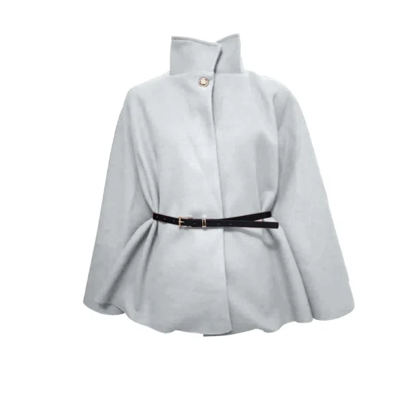 Women's Fashion Solid Waist Tie Woolen Cape Coat - Image 9