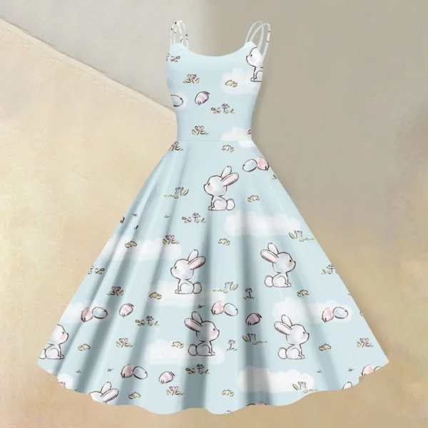 Women's  Casual Fashion Flower Print Sexy Off Shoulder Punk Retro Skirt - Image 22