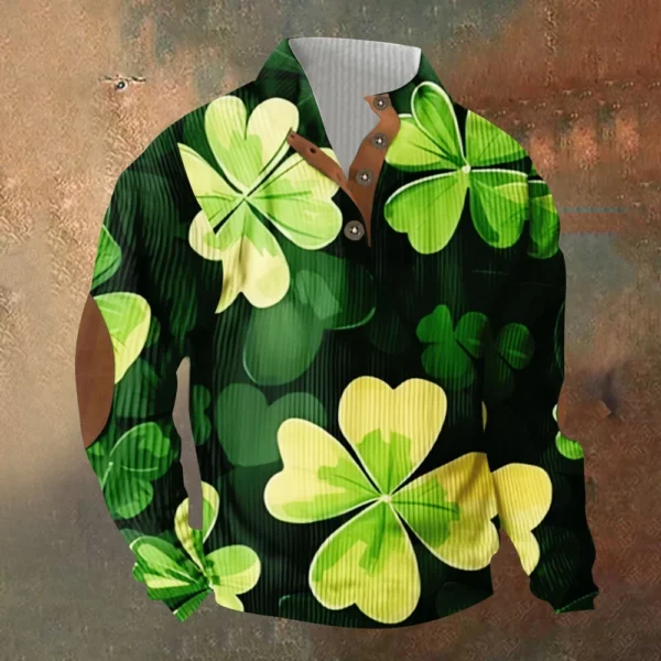 Knit Printed 3 Button - Corduroy Men's Standing Collar Pocket Sweatshirt - Image 37