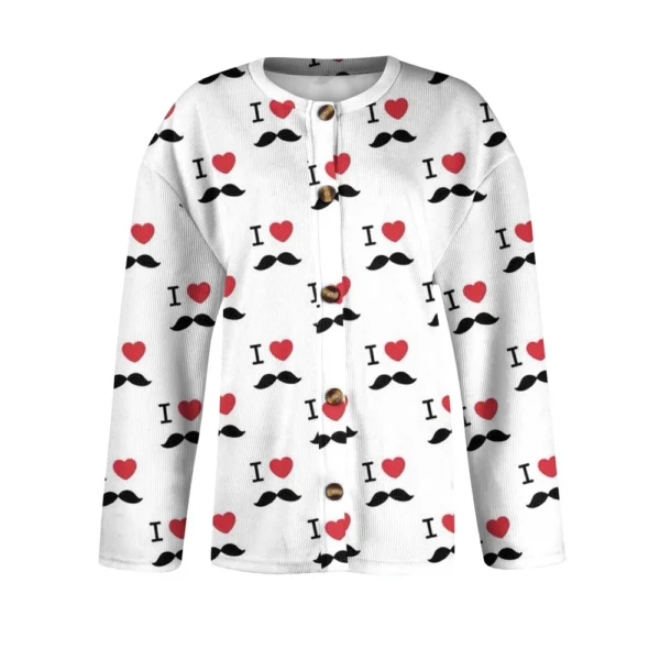 Women's Fashion Printed Valentine's Day Long Sleeved Knitted Cardigan Button - Image 10
