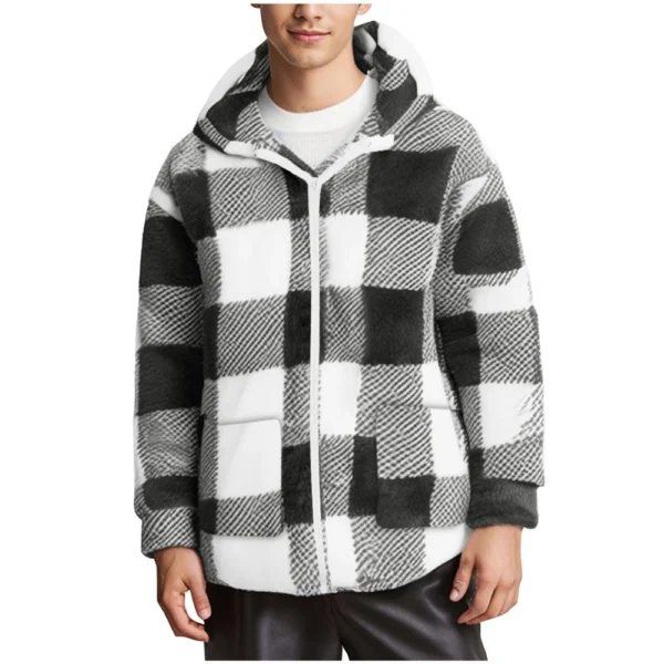 Fall Winter Ethos Plaid Casual Long-sleeved Hooded Cardigan Zipper Coat - Image 9