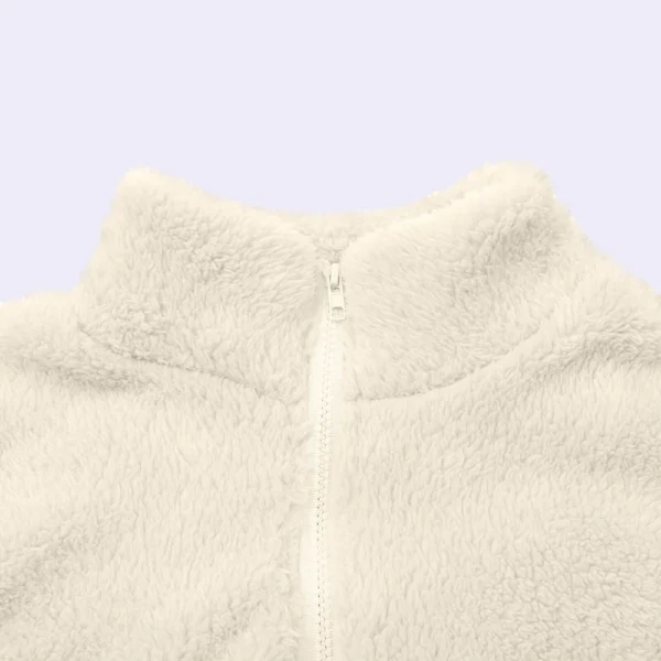 Women's Solid Color Loose High Neck Long Fleece Plush Warm Zipper Jacket - Image 9