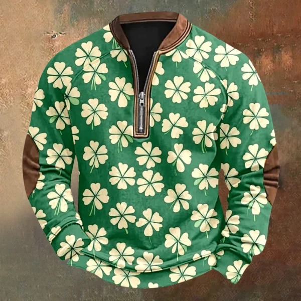 Men's St. Patrick's Day Vintage Casual Zip Sweatshirt Outdoor Casual Top - Image 28