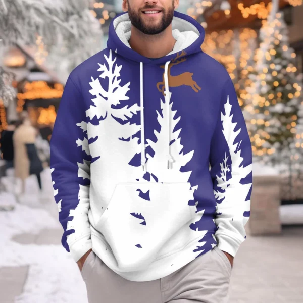 Men's Print Plush Warm Coat Fleece Sweater Casual Coat Pocket Sweater Winter - Image 13