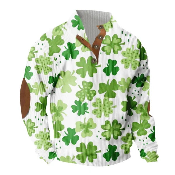Knit Printed 3 Button - Corduroy Men's Standing Collar Pocket Sweatshirt - Image 6
