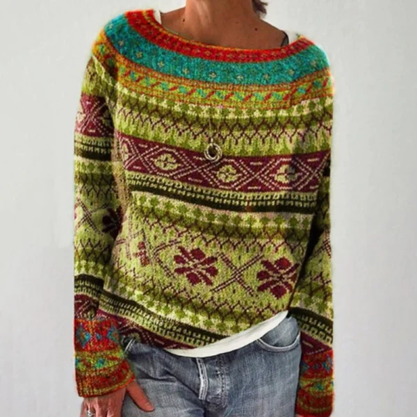 Women's Fashionable Casual Printed Round Neck Pullover Loose Long Sleeved - Image 40
