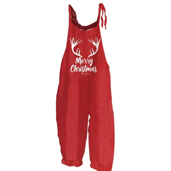 Women's Christmas Shoulder Strap Vintage Loose Casual Jumpsuit Print - Image 2