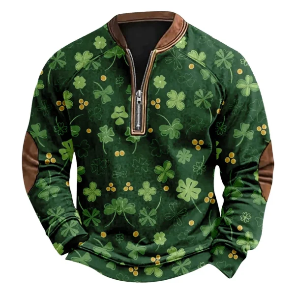 Men's St. Patrick's Day Vintage Casual Zip Sweatshirt Outdoor Casual Top - Image 5
