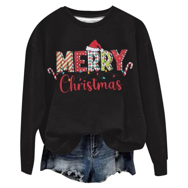 Women's Casual Loose Solid Color Easter Print Round Neck Long Sleeve Hoodie - Image 11