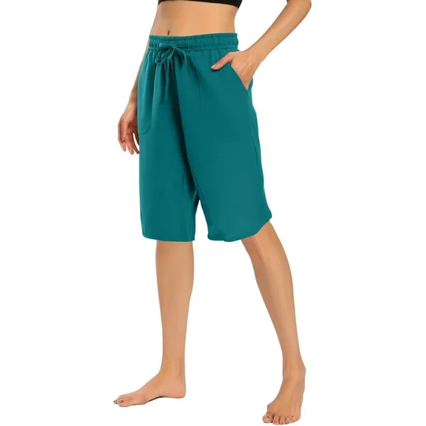 Womens Casual Cotton Hemp High Waist Drop Wide Legs With Drawstring Fifth Pants - Image 14