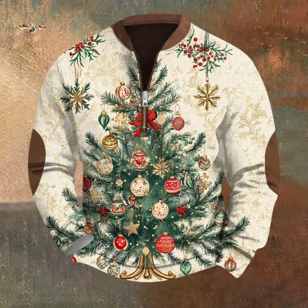 Men's Fashion Casual Half Zipper Neck Loose Long Sleeve Christmas Printed - Image 24
