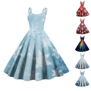 Women's Fashion Christmas Printed Sexy Strapless Gothic Cocktail Dress Punk,
