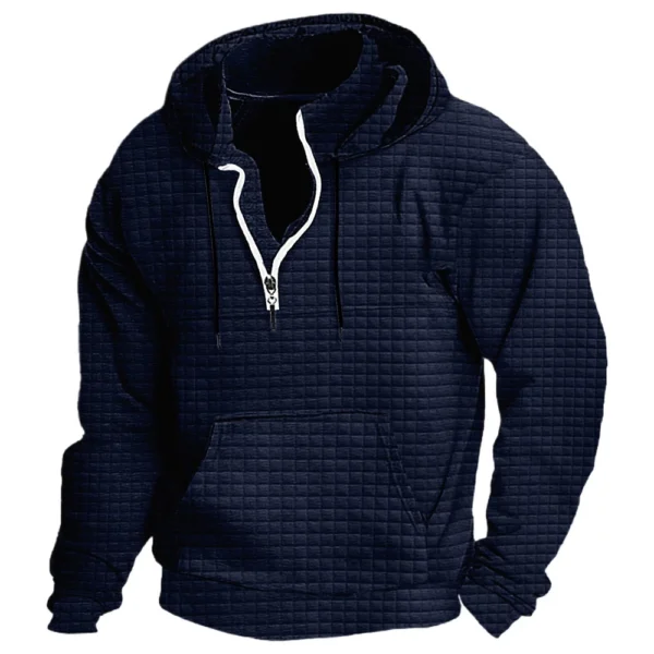 Men's Fashion Checkered Stand-up Collar Zipper Hooded Sweatshirt - Image 3
