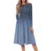 Women's Casual Fashion Round Neck Long Sleeve Print Midi Dress - Image 17