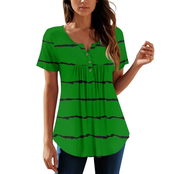 Women Tunic Tops Dressy Casual Summer Short Sleeve Shirts Loose Fit Pleated - Image 19