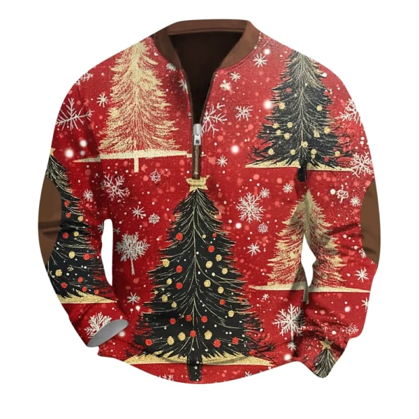 Men's Fashion Casual Half Zipper Neck Loose Long Sleeve Christmas Printed - Image 35