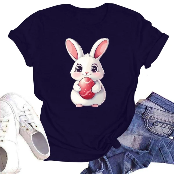 Happy Easter Women's Fashion Printed Round Neck Short Sleeve T-Shirt Pullover - Image 22