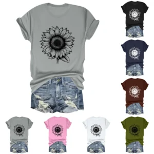 Women's Daily Short Sleeved Fashion Casual Printed Loose Round Neck T-Shirt