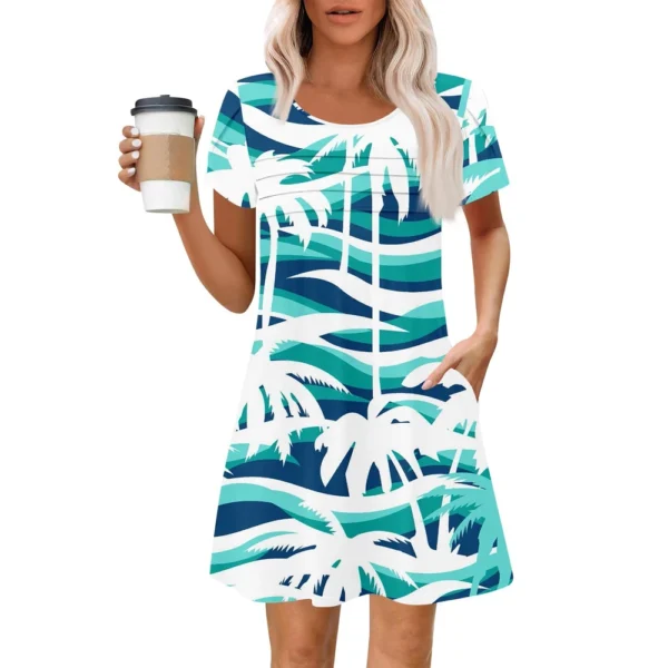Women's Summer Casual Petal Slim Stripe Pleated Solid Color Dresses - Image 17