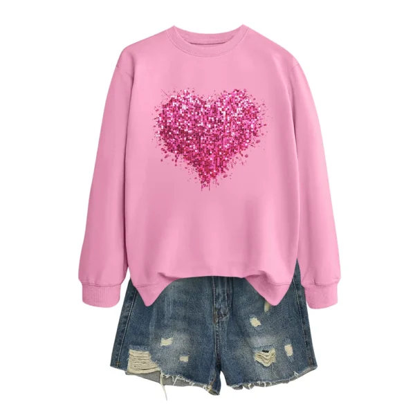 Women's T-shirt Tops Loose, Fashionable And Casual  Valentine's Day Print Round - Image 12