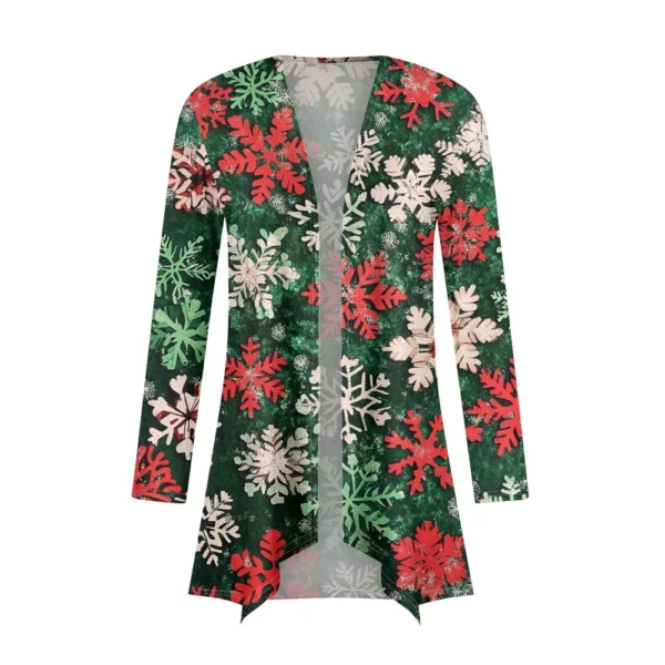 Women's Cardigan Christmas Printed Jacket Casual Medium Length Fashion Coat - Image 11