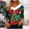 Women's V Neck Christmas Party Top Fleece Collar Shirt Long Sleeve T Shirt - Image 16
