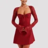 Women 's Elegant Lace Dress Lace Patchwork Long Sleeve Low Cut Dress Backless - Image 22