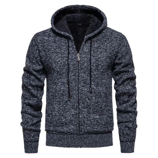 Men's Sweater With Thick Velvet Casual Knit Sweater, Fashionable Hooded Jacket - Image 20