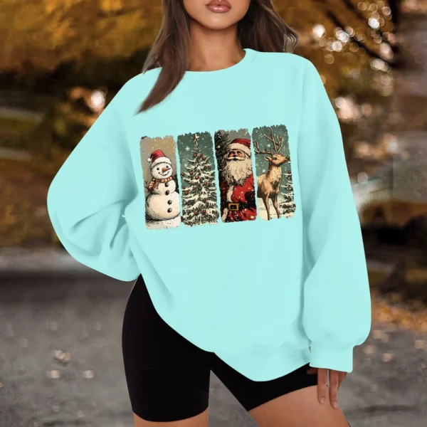 Women's Casual Fashion Long Sleeve Christmas Print Round Neck Sweatshirt Top - Image 34