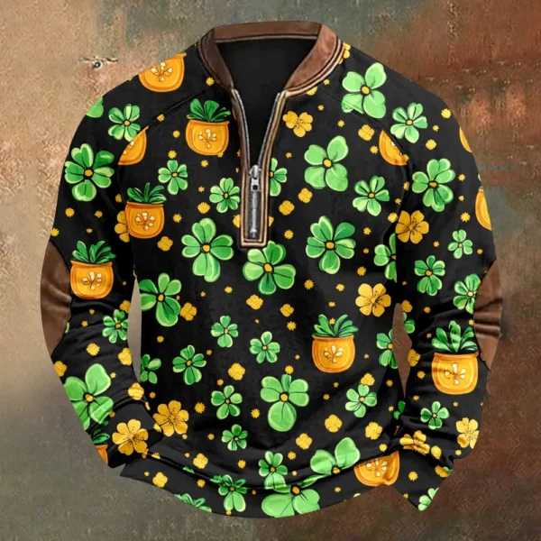 Men's St. Patrick's Day Vintage Casual Zip Sweatshirt Outdoor Casual Top - Image 34
