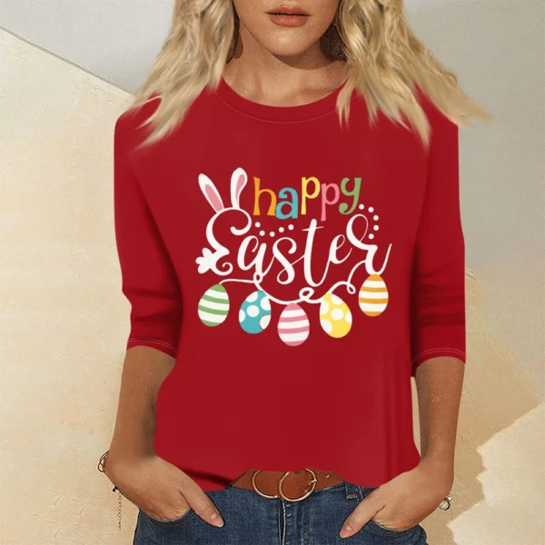 Women's Basic Printed Tops Plus Size 3/4 Sleeve Fashion Easter Casual Pullover - Image 31